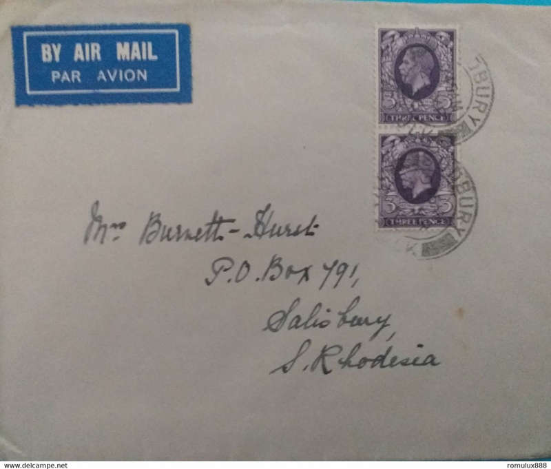 KING GEORGE PAIR OF STAMPS ON FLIGHT COVER TO SOUTHERN RHODESIA
