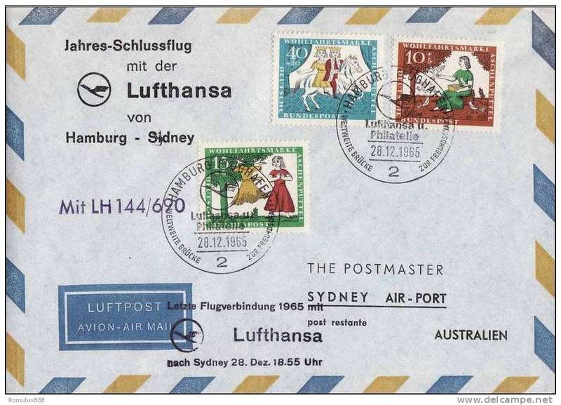 LUFTHANSA FIRST FLIGHT COVER HAMBURG-SYDNEY 1965
