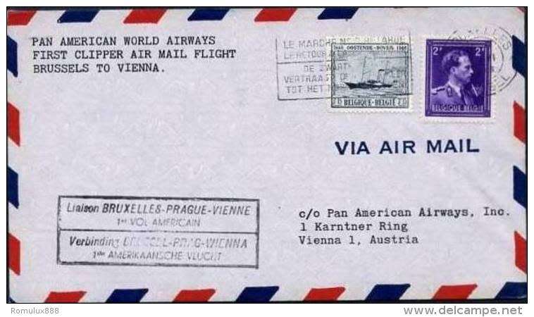PAN AMERICAN CLIPPER AIRMAIL 1ST FLIGHT BRUSSELS TO VIENNA 1946