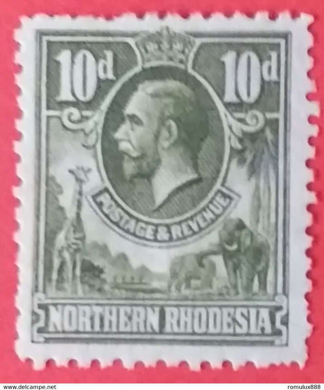 NORTHERN RHODESIA 1925 DEFINITIVE GREEN AND BLACK 10d MH