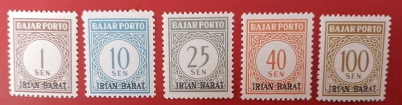 BAJAR PORTO INDONESIAN DUTCH INDIA TAX STAMPS OVERPRINT IRIAN BARAT X5  MH