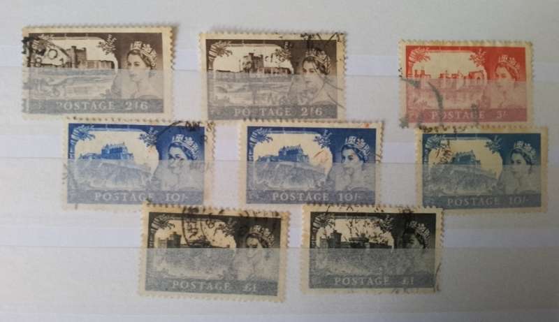 GB QUEEN ELIZABETH 11  CASTLE STAMPS 1955-58  USED X8