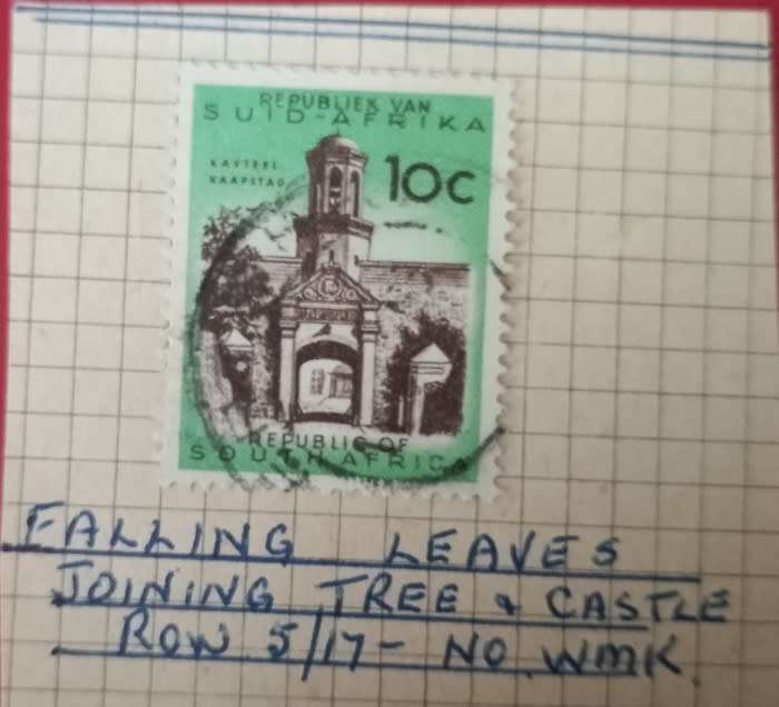 RSA 1960S 10c CASTLE WITH VARIETY FALLING LEAVES ROW 5/17 USED