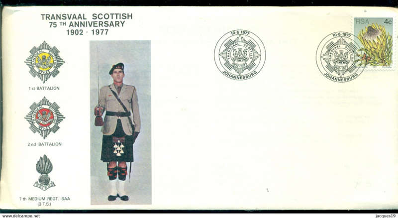 South Africa 1977 Special Cover 75 Years Transvaal Scottish Regiment
