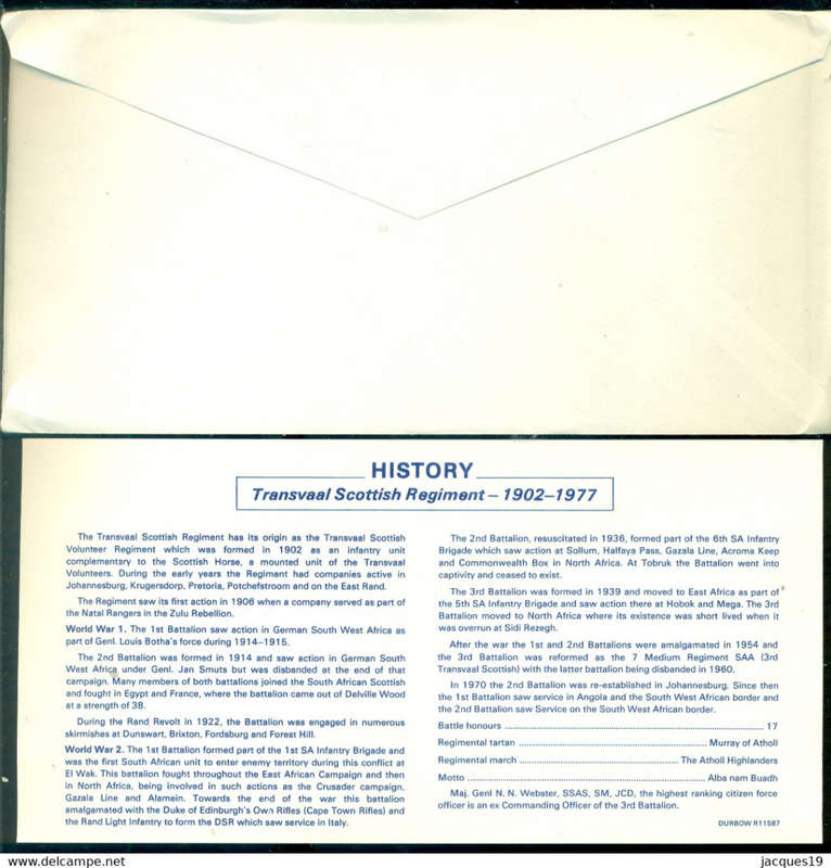 South Africa 1977 Special Cover 75 Years Transvaal Scottish Regiment