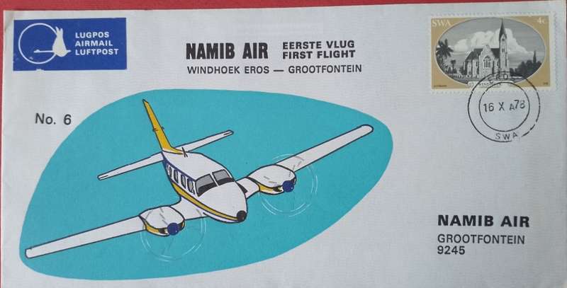 AVIATION 1978 NAMIB AIR FLIGHT COVER #6 FIRST FLIGHT WINDHOEK EROS - GROOTFONTEIN