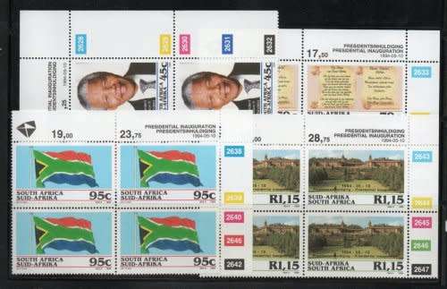 South Africa 1994 Mandela Inauguration set of 4 in control blocks umm SACC 862-5. Cat R300 (2023-25)