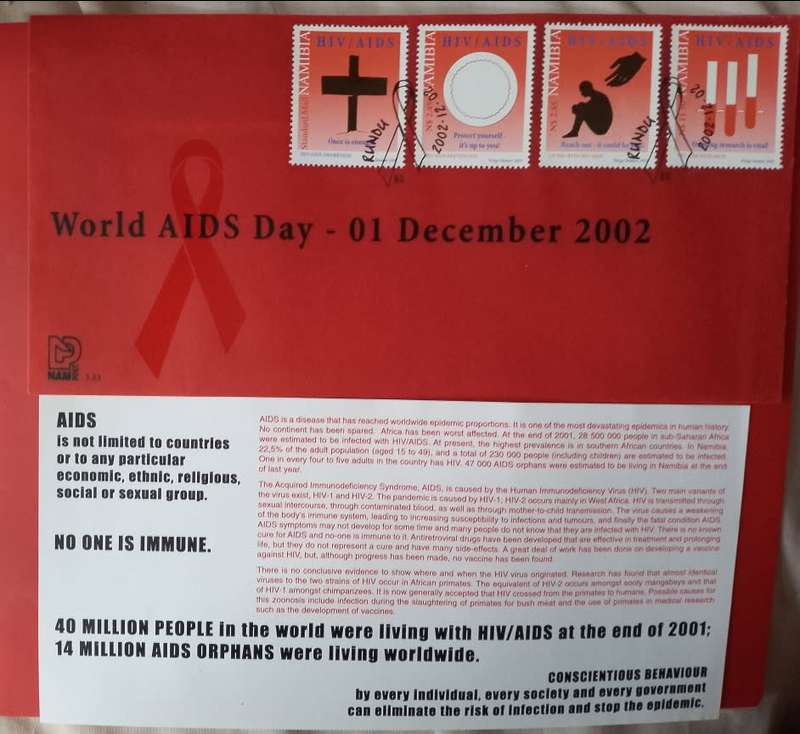 NAMIBIA 2002: FDC 3.35 - WORLD AIDS DAY ENVELOPE IS PLASTIC!!