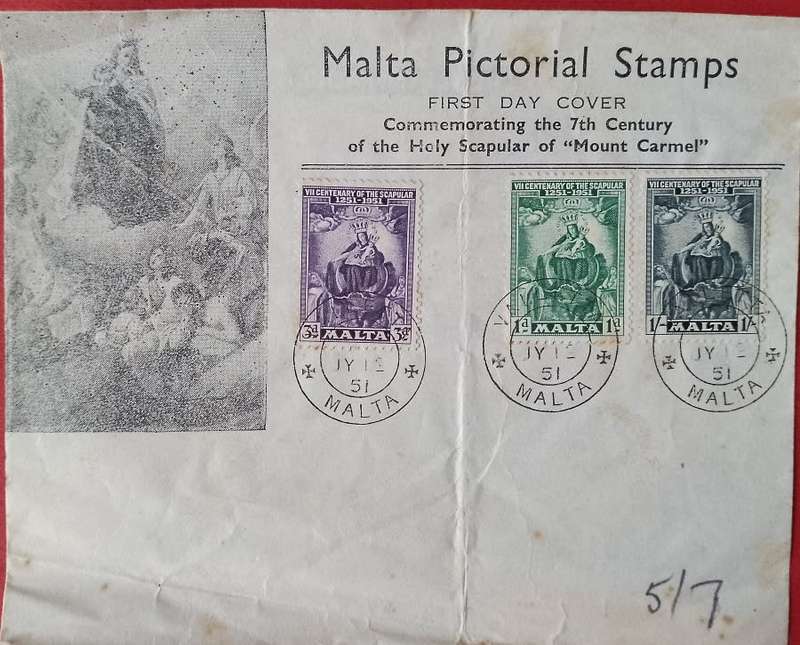 1951. MALTA. SCAPULAR Complete set on FDC. (Michel 223-225) - SEE SCAN