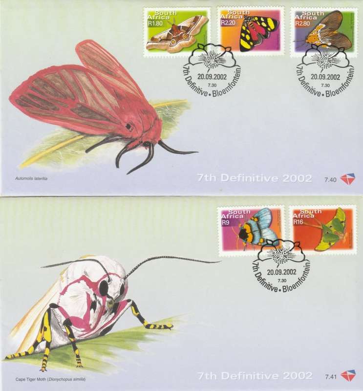 RSA 2002 FDC 7TH DEFINITIVE MOTHS 7.40/7.41 FULL SET FDCS