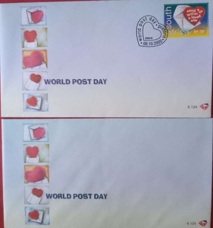 WORLD POST DAY 2000 FDC #6.124 ADDRESSED AND UNADDRESSED