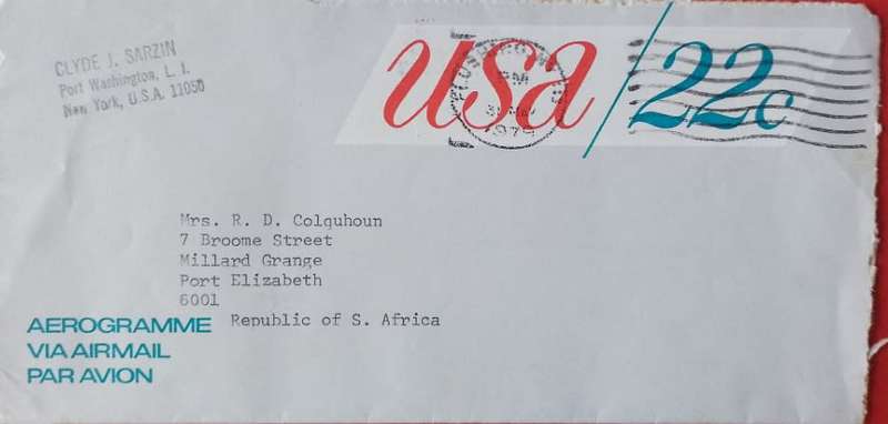 AEROGRAM USA WASHINGTON-PORT ELZABETH 1979