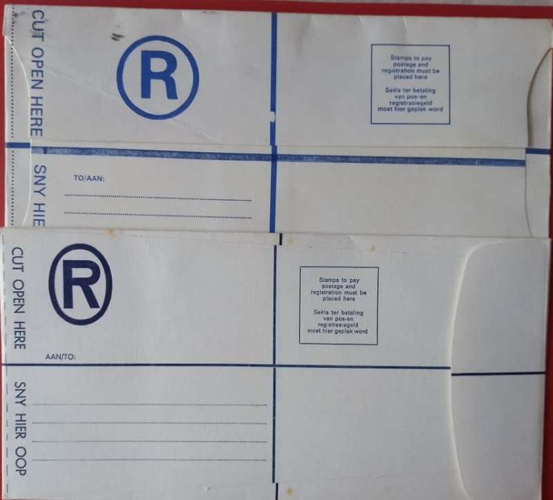 REGISTERED ENVELOPES UNUSED X2 DIFFERENT COLOURS