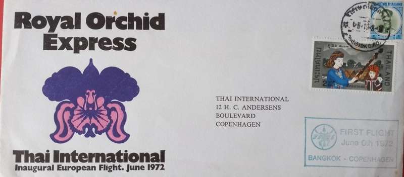 ROYAL ORCHID EXPRESS THAI AIRWAYS FIRST FLIGHT -BANGKOK-COPENHAGEN 1972