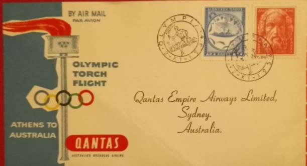 QANTAS OLYMPIC TORCH FLIGHT COVER  FROM ATHENS -AUSTRALIA 1956
