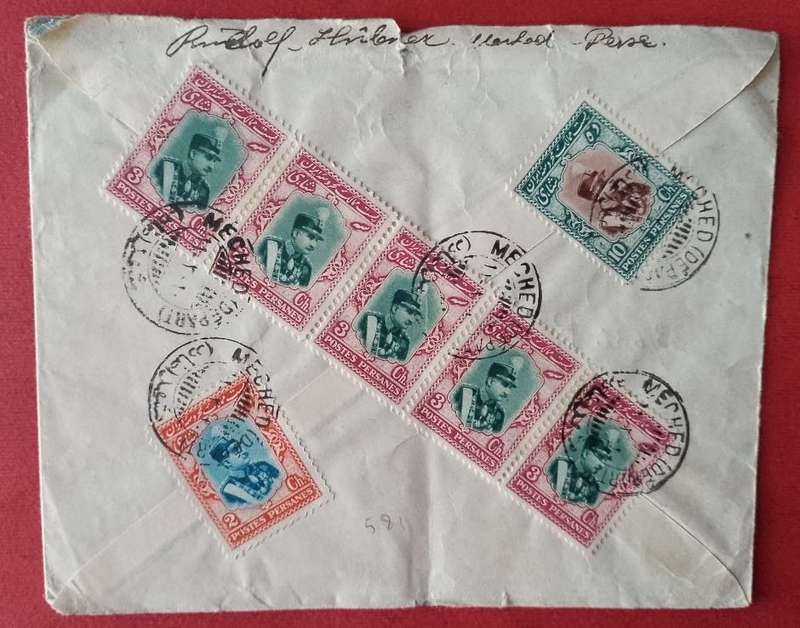 PERSIA ( IRAN) REZA SHAH 7 STAMPS ON COVER 23/6/31 FRANKFURT.GERMAN -MECHEO,IRAN-SCARCE