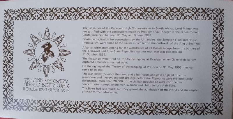 RSA SET OF 6 FDCS 1974  OF THE 75TH ANNIVERSARY OF ANGLO BOER WAR-SELDOM SEEN