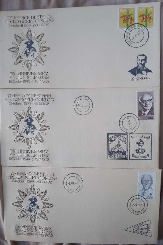 RSA SET OF 6 FDCS 1974  OF THE 75TH ANNIVERSARY OF ANGLO BOER WAR-SELDOM SEEN