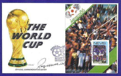 NEVIS"1986 MEXICO WORLD CUP" OFFICIAL FIFA COMMEMORATIVE COVER SIGNED BY "RAY WILKINS"