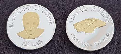 MANDELA MEDALLION GOLD AND SILVER PLATED ROBBEN ISLAND