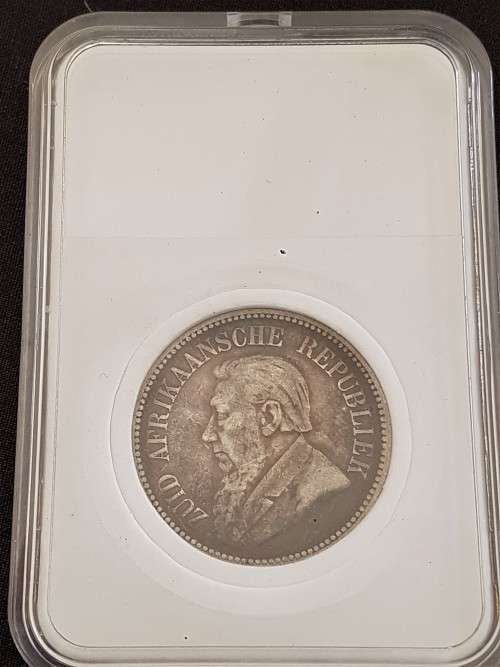 ZAR KRUGER 1897 HALF CROWN IN SLAB