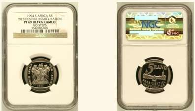 1994 Inauguration Mandela R5 NGC Graded PF69UC No Steps