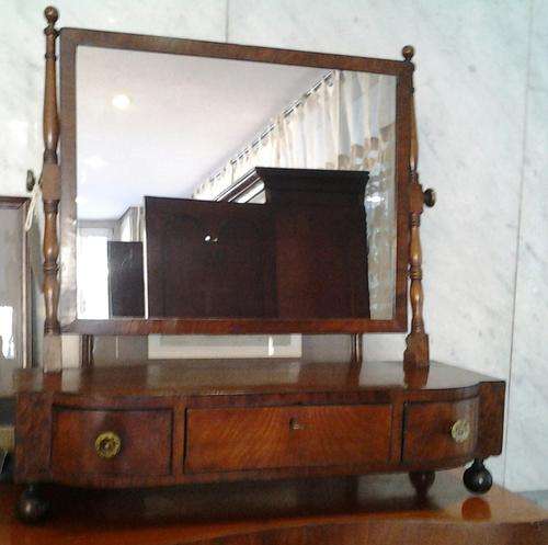 Antique Walnut Victorian Shaving Dresser Mirror 1860s with drawers