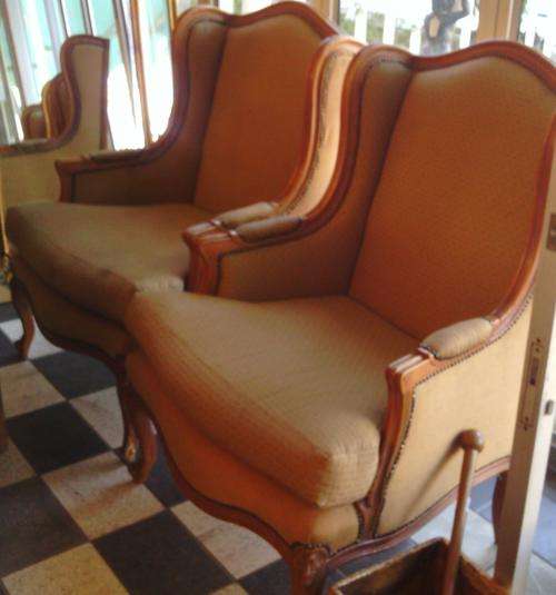 Pair of Beechwood High back Linen Wing Chair