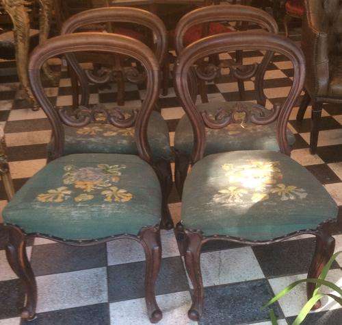 Set of 4 Victorian  Mahogany Bustle back chairs with tapestry upholstered