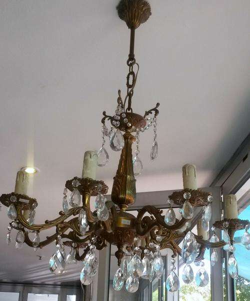Large French brass 8 arm chandelier