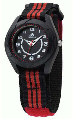*BRAND NEW & GENIUNE* Adidas KIDS BLACK DIAL WATCH WITH RED AND BLACK VELCRO STRAP