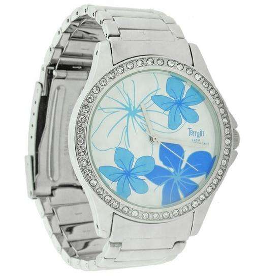 Brand New Ladies Silver Terrain watch with White Face and blue flower design- NO RESERVE - BARGAIN