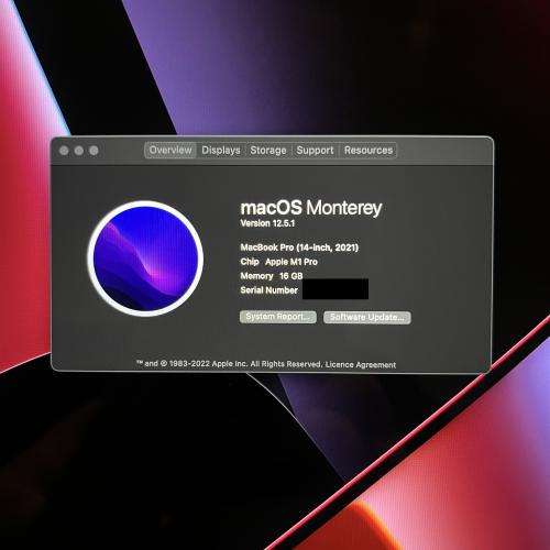 Apple MacBook Pro 14-inch with Apple M1 Pro chip 512GB SSD / 16GB RAM and 2 Year Warrenty