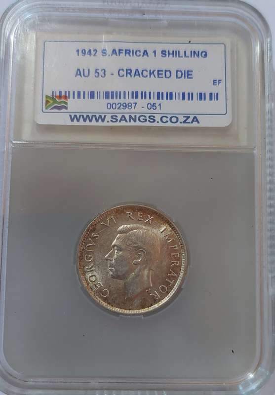 1942 SA Shilling - Cracked Die