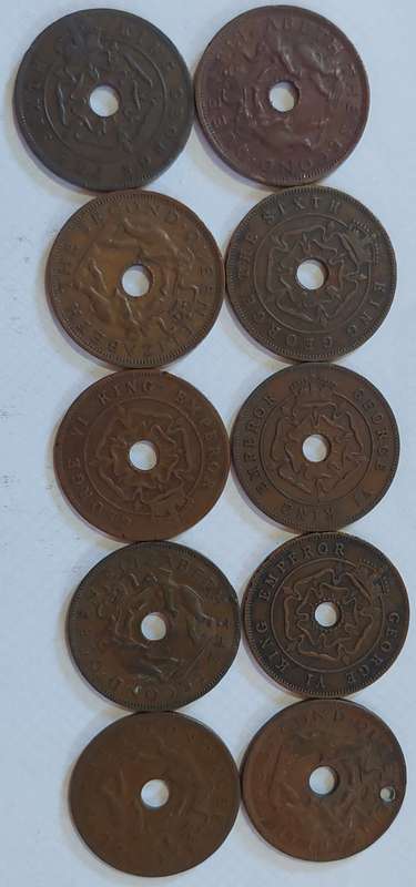 10 x Southern Rhodesian/ Rhodesian and Nyasaland One Pennies