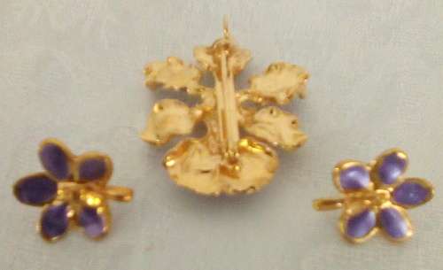 Vintage Costume Purple Orchid Brooch and Earrings