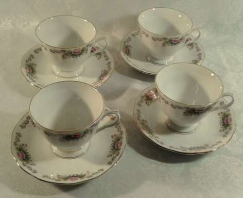 Set of four vintage  tea cups and saucers.