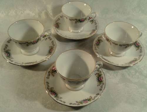Set of four vintage  tea cups and saucers.