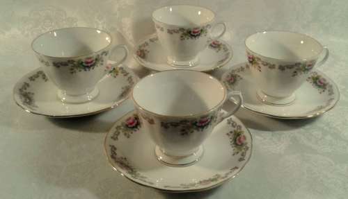 Set of four vintage  tea cups and saucers.