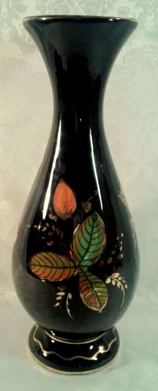 Hand painted vintage large vase.  Roses on a black background. (Painted by Rose B)