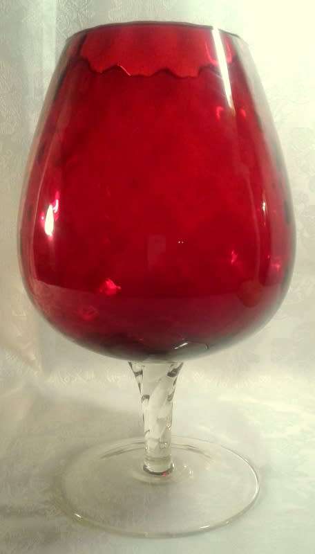 Vintage Venetian large balloon vase - Deep Red with twisted stem