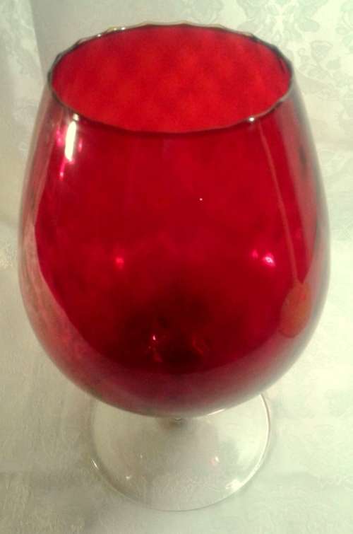 Vintage Venetian large balloon vase - Deep Red with twisted stem