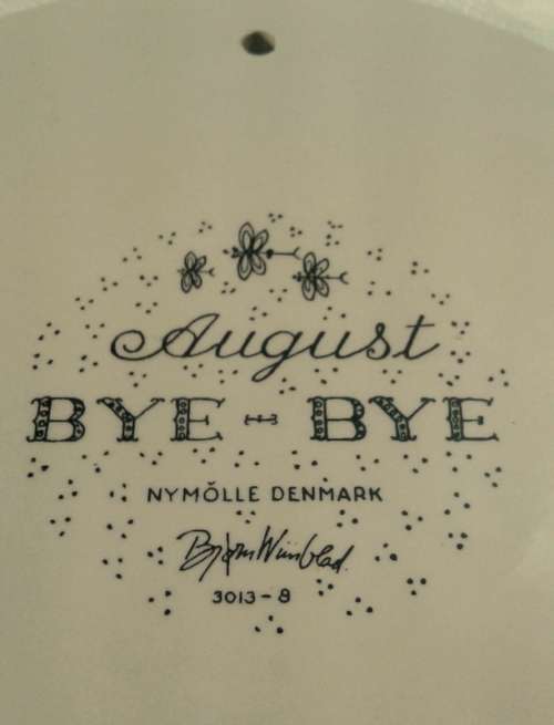 Collectable August Bye Bye Bjorn Wiinbald Nymole Denmark Calendar hanging plate