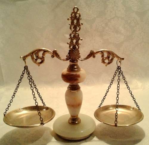 Vintage Italian Scales of Justice with Alabaster inlay.