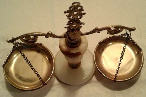 Vintage Italian Scales of Justice with Alabaster inlay.
