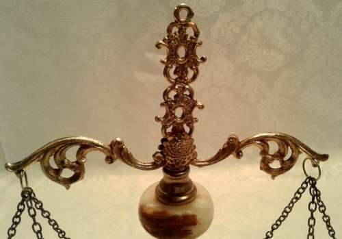 Vintage Italian Scales of Justice with Alabaster inlay.