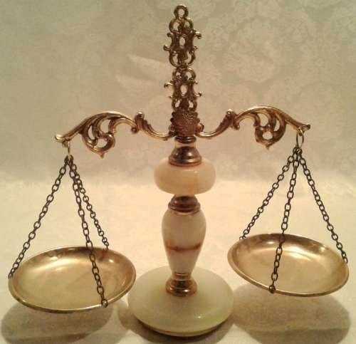 Vintage Italian Scales of Justice with Alabaster inlay.
