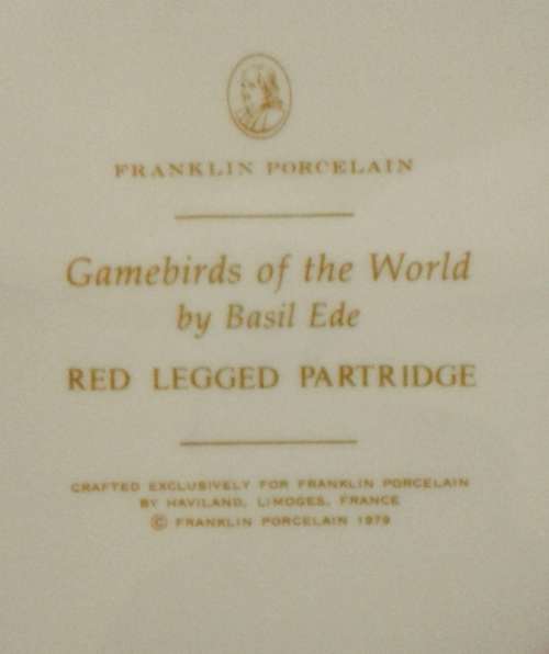 Collectable Franklin Porcelain, Limoges, France. Game birds of the World Plate