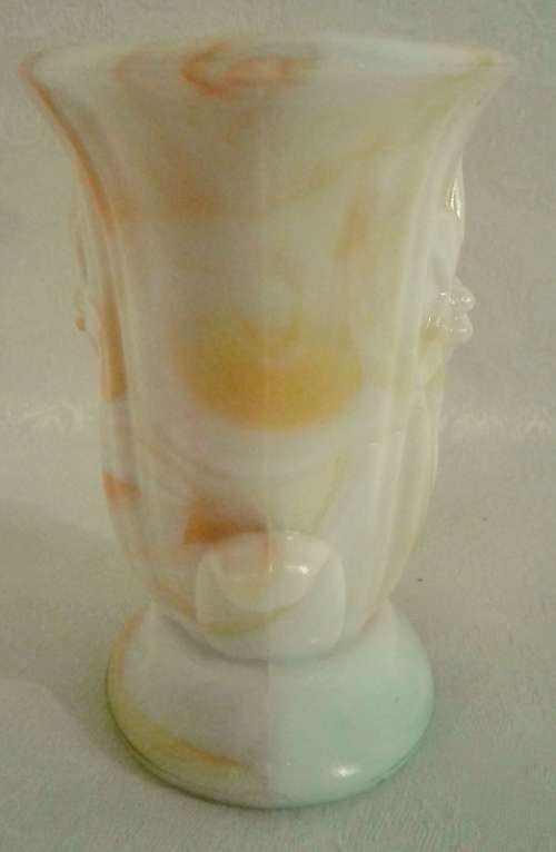 Two Vintage Akro Agate Vases - Marked 658 Orange and White Swirl Lily Design