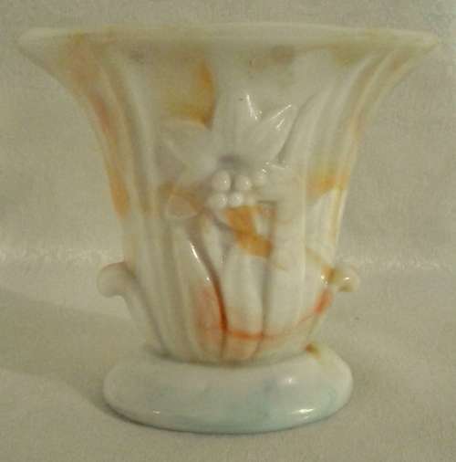 Two Vintage Akro Agate Vases - Marked 658 Orange and White Swirl Lily Design